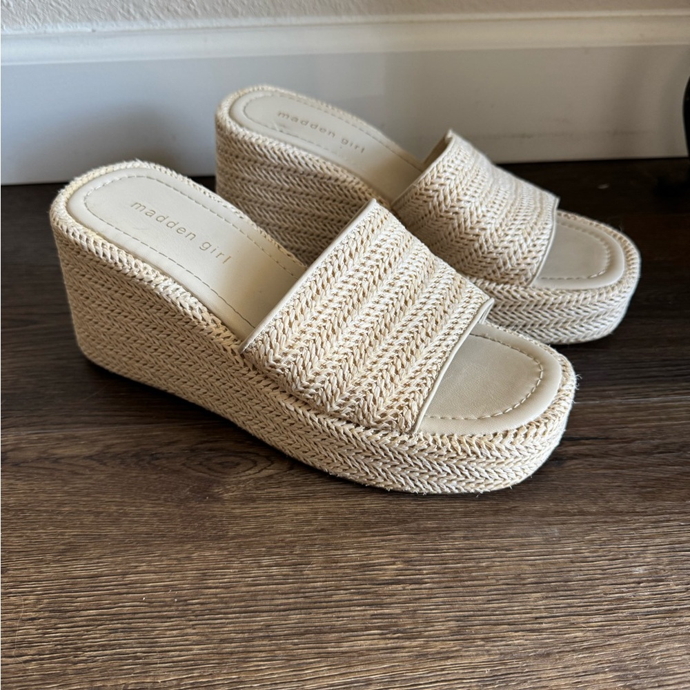 Madden Girl Cream Woven Wedge Sandals